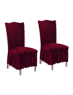 SOGA 2 Pack Burgundy Stretch Dining Chair Slipcovers with Ruffle Skirt