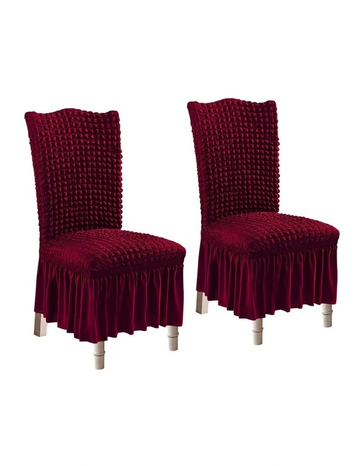 SOGA 2 Pack Burgundy Stretch Dining Chair Slipcovers with Ruffle Skirt image 1
