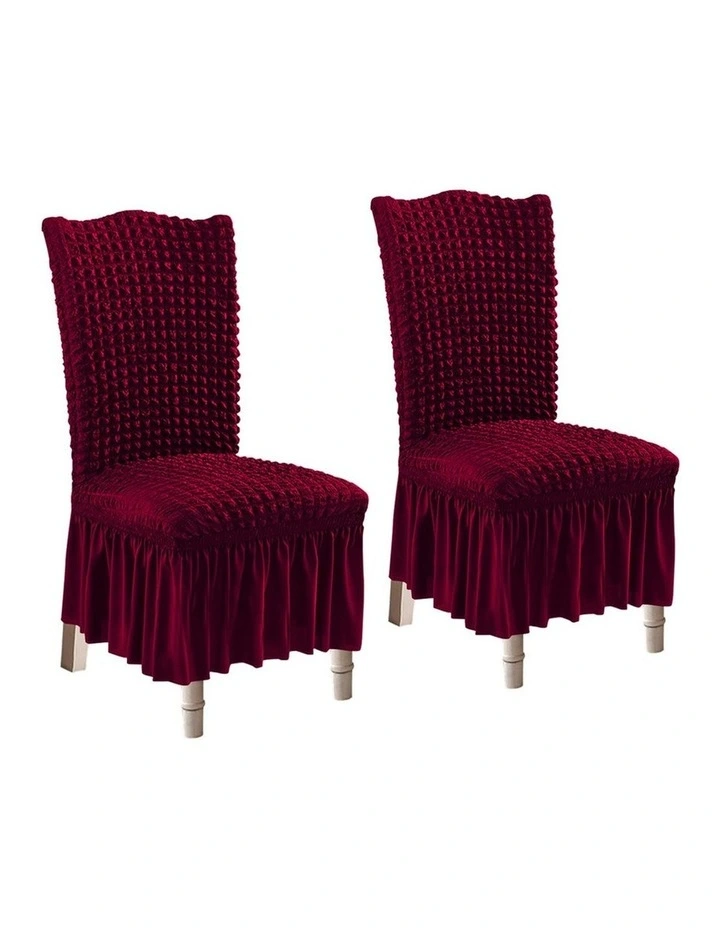SOGA 2 Pack Burgundy Stretch Dining Chair Slipcovers with Ruffle Skirt image 2