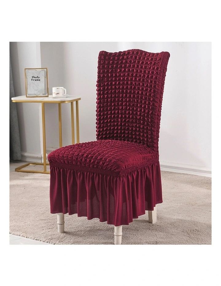 SOGA 2 Pack Burgundy Stretch Dining Chair Slipcovers with Ruffle Skirt image 3