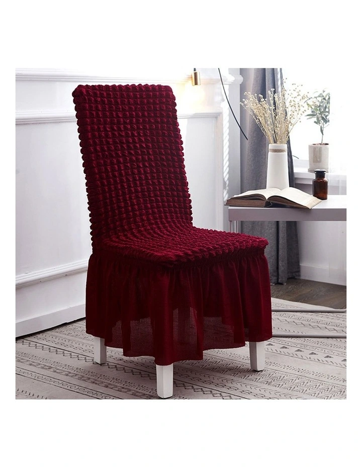 SOGA 2 Pack Burgundy Stretch Dining Chair Slipcovers with Ruffle Skirt image 4