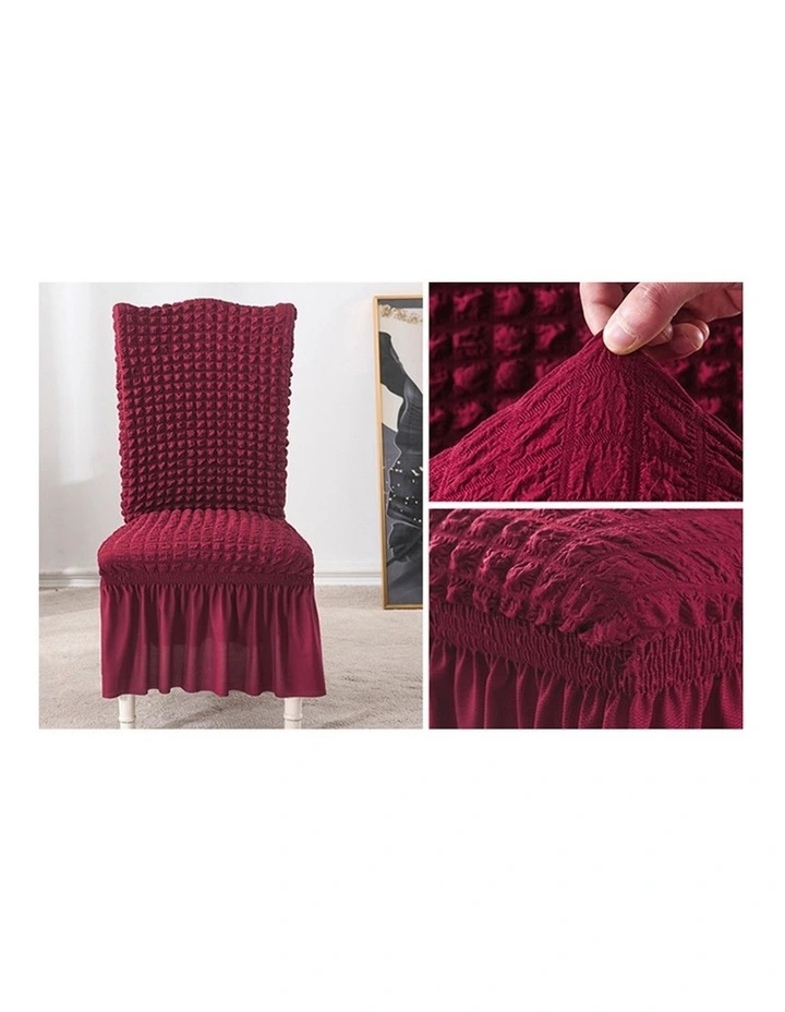 SOGA 2 Pack Burgundy Stretch Dining Chair Slipcovers with Ruffle Skirt image 6