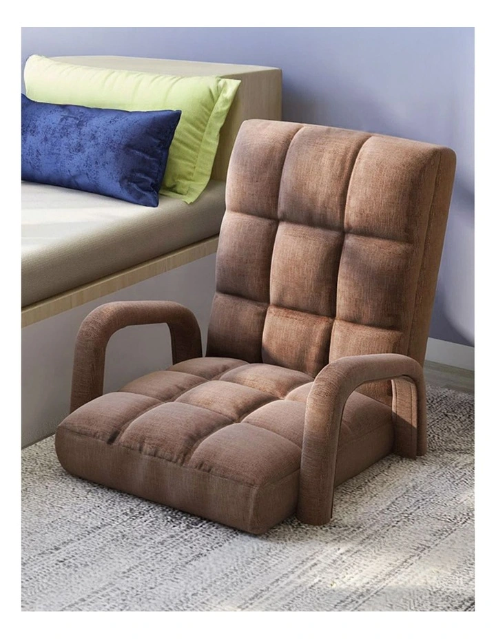 SOGA Foldable Lounge Cushion Adjustable Floor Lazy Recliner Chair with Armrest Coffee image 3