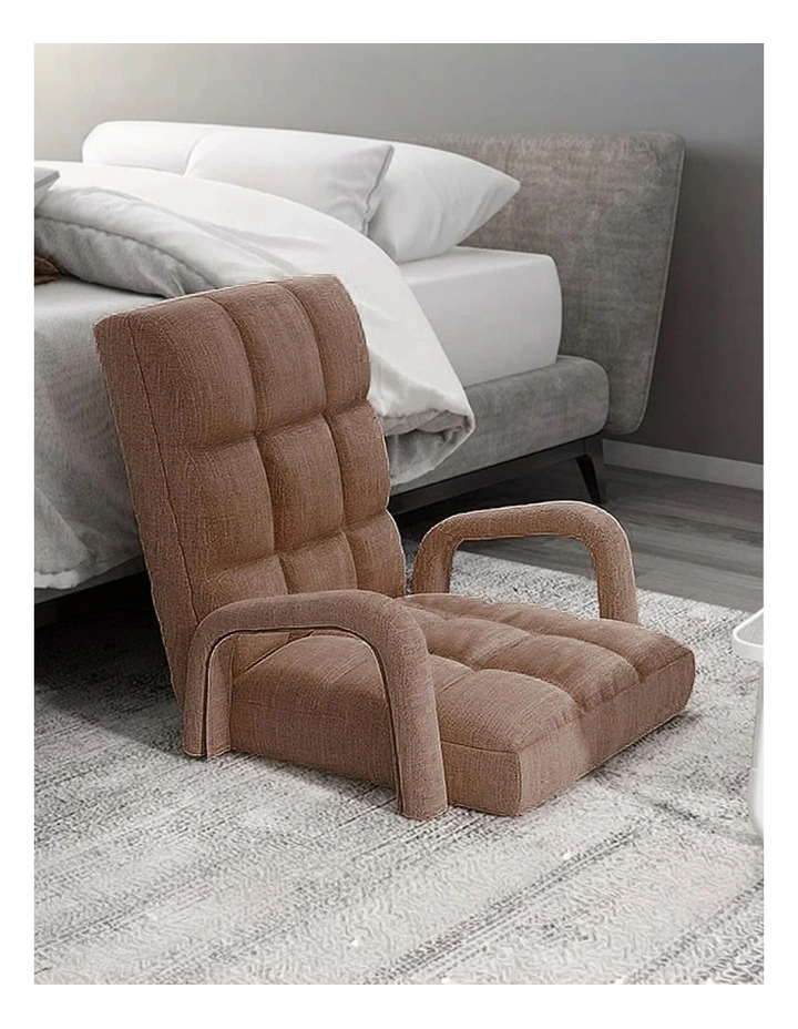 SOGA Foldable Lounge Cushion Adjustable Floor Lazy Recliner Chair with Armrest Coffee image 5