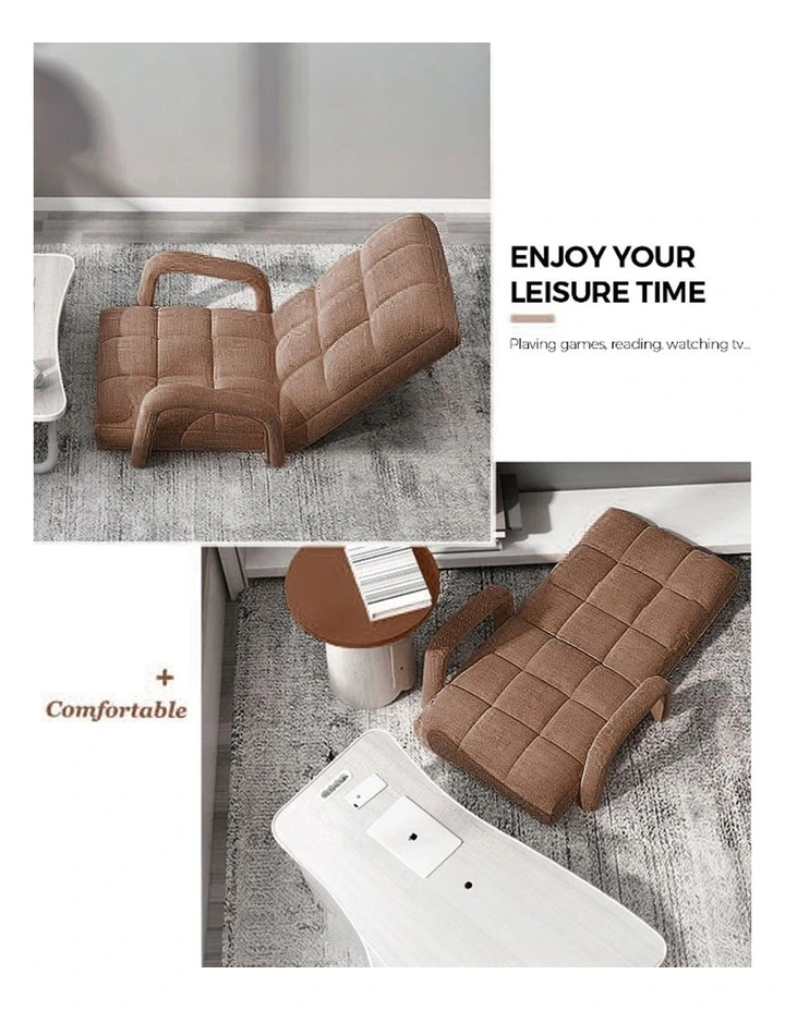 SOGA Foldable Lounge Cushion Adjustable Floor Lazy Recliner Chair with Armrest Coffee image 6