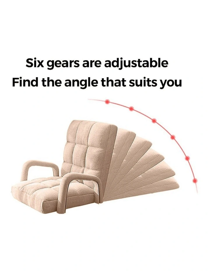 SOGA Foldable Lounge Cushion Adjustable Floor Lazy Recliner Chair with Armrest Khaki image 3
