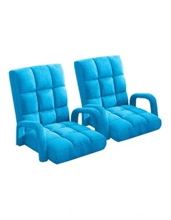 SOGA 2X Foldable Lounge Cushion Adjustable Floor Lazy Recliner Chair with Armrest Blue