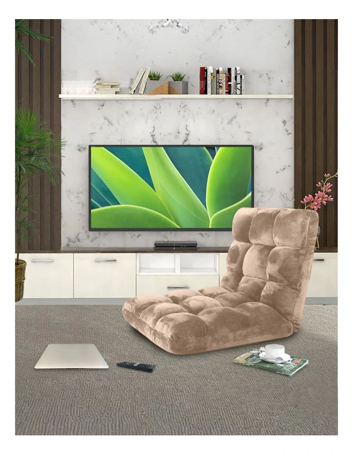 SOGA 2X Floor Recliner Folding Lounge Sofa Futon Couch Folding Chair Cushion Light Apricot image 3