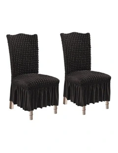 SOGA 2 Pack Black Stretch Dining Chair Slipcovers with Ruffle Skirt