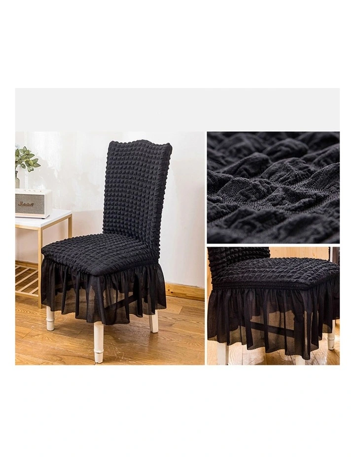 SOGA 2 Pack Black Stretch Dining Chair Slipcovers with Ruffle Skirt image 3