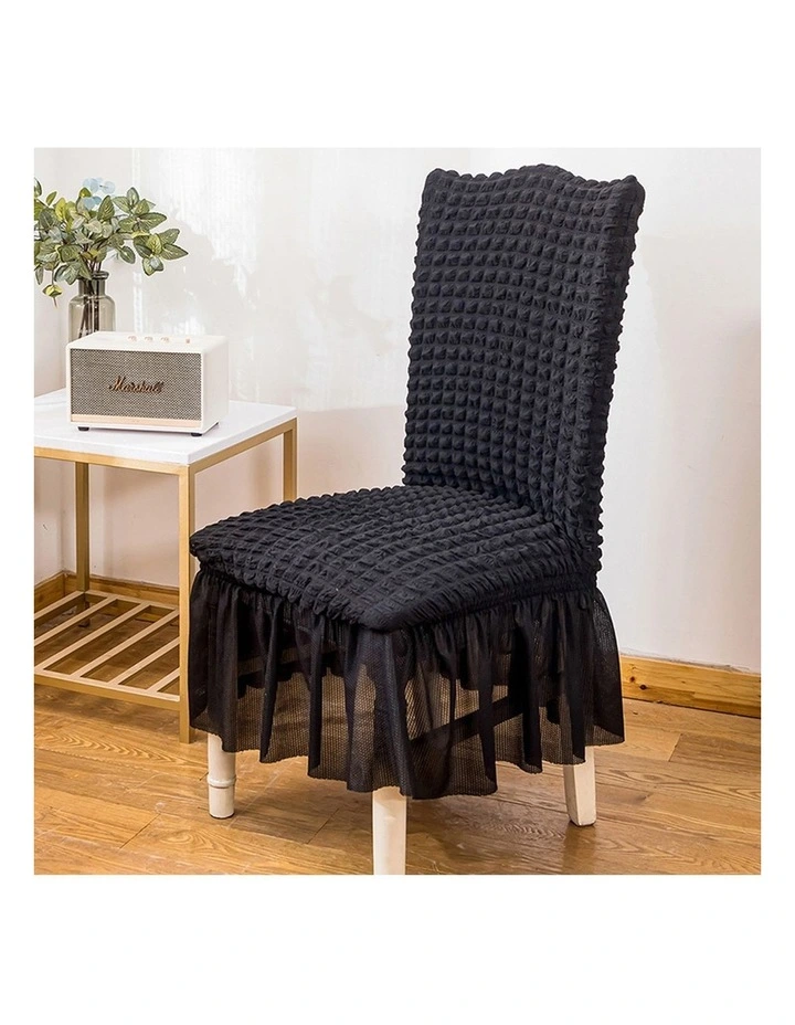 SOGA 2 Pack Black Stretch Dining Chair Slipcovers with Ruffle Skirt image 4