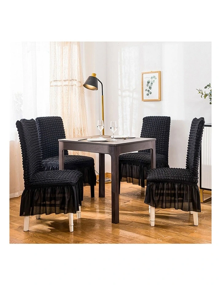 SOGA 2 Pack Black Stretch Dining Chair Slipcovers with Ruffle Skirt image 5