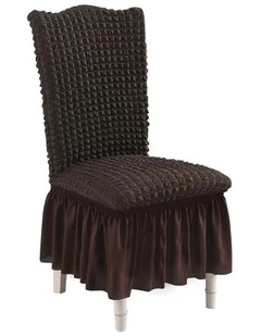 SOGA Coffee Stretch Dining Chair Slipcover with Ruffle Skirt