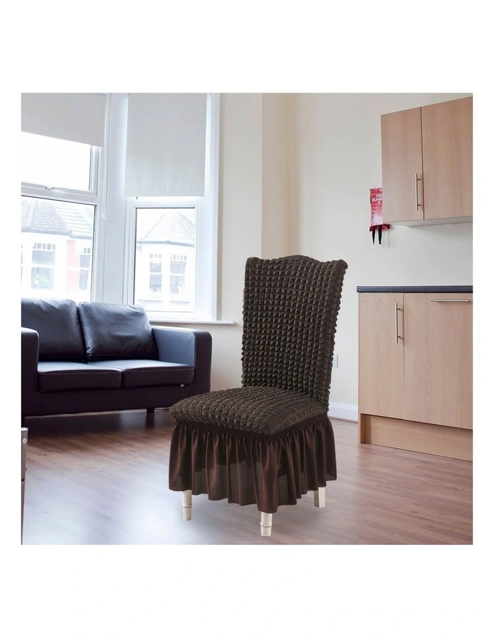 SOGA Coffee Stretch Dining Chair Slipcover with Ruffle Skirt image 6