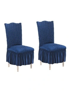 SOGA 2 Pack Blue Stretch Dining Chair Slipcovers with Ruffle Skirt