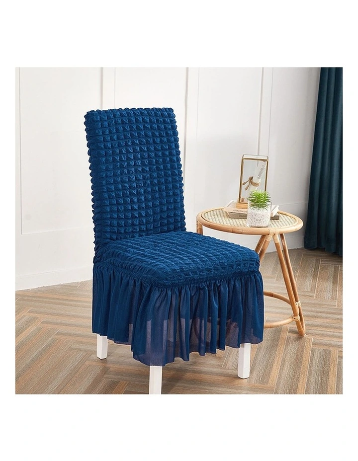 SOGA 2 Pack Blue Stretch Dining Chair Slipcovers with Ruffle Skirt image 3