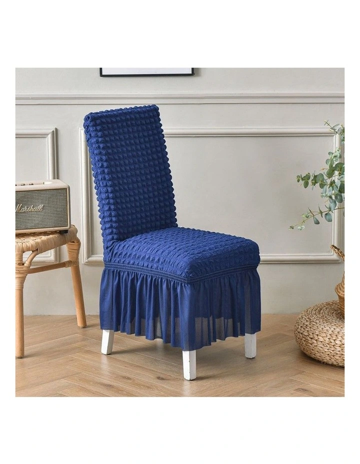 SOGA 2 Pack Blue Stretch Dining Chair Slipcovers with Ruffle Skirt image 4