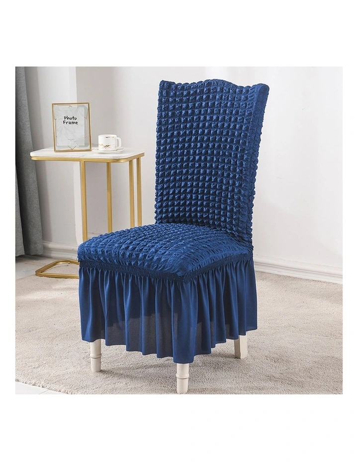 SOGA 2 Pack Blue Stretch Dining Chair Slipcovers with Ruffle Skirt image 6