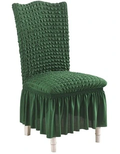SOGA Dark Green Stretch Dining Chair Slipcover with Ruffle Skirt
