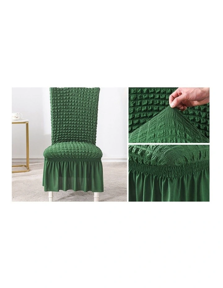 SOGA Dark Green Stretch Dining Chair Slipcover with Ruffle Skirt image 5
