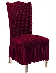 SOGA Burgundy Stretch Dining Chair Slipcover with Ruffle Skirt
