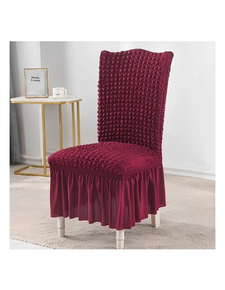 SOGA Burgundy Stretch Dining Chair Slipcover with Ruffle Skirt image 3