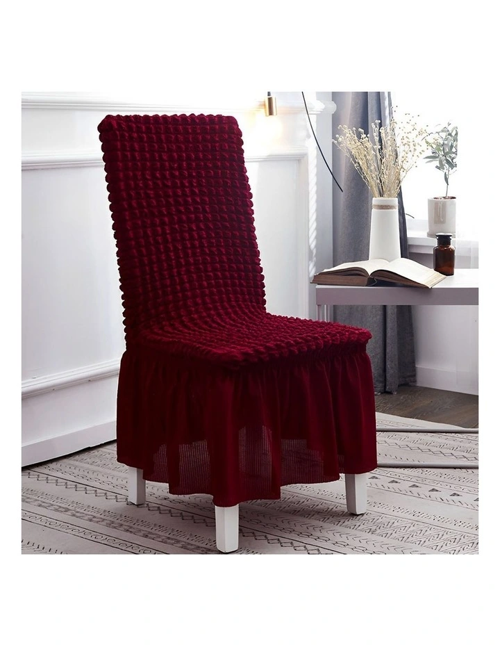 SOGA Burgundy Stretch Dining Chair Slipcover with Ruffle Skirt image 4