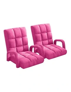 SOGA 2X Foldable Lounge Cushion Adjustable Floor Lazy Recliner Chair with Armrest Pink