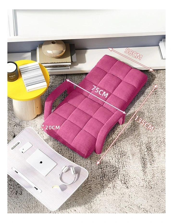 SOGA 2X Foldable Lounge Cushion Adjustable Floor Lazy Recliner Chair with Armrest Pink image 2