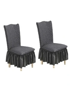 SOGA 2 Pack Dark Grey Stretch Dining Chair Slipcovers with Ruffle Skirt