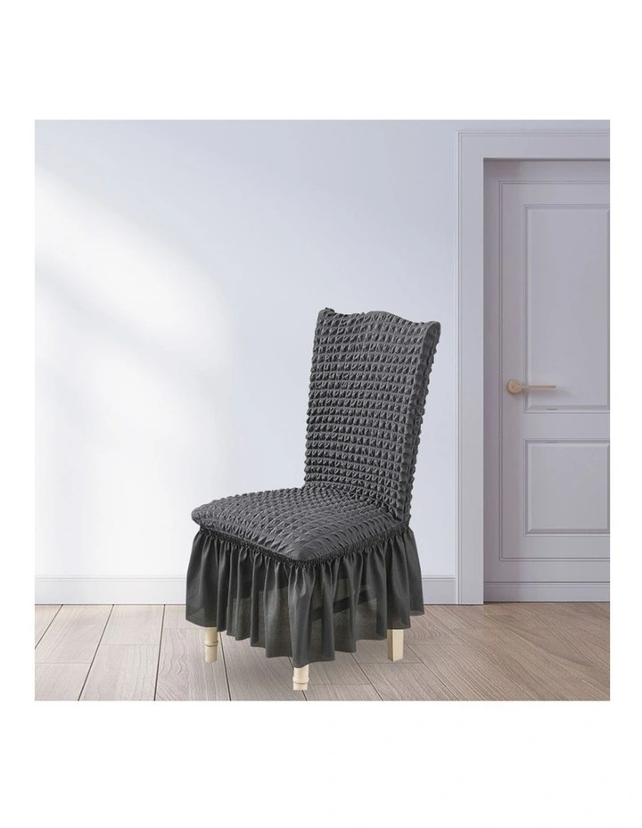 SOGA 2 Pack Dark Grey Stretch Dining Chair Slipcovers with Ruffle Skirt image 3