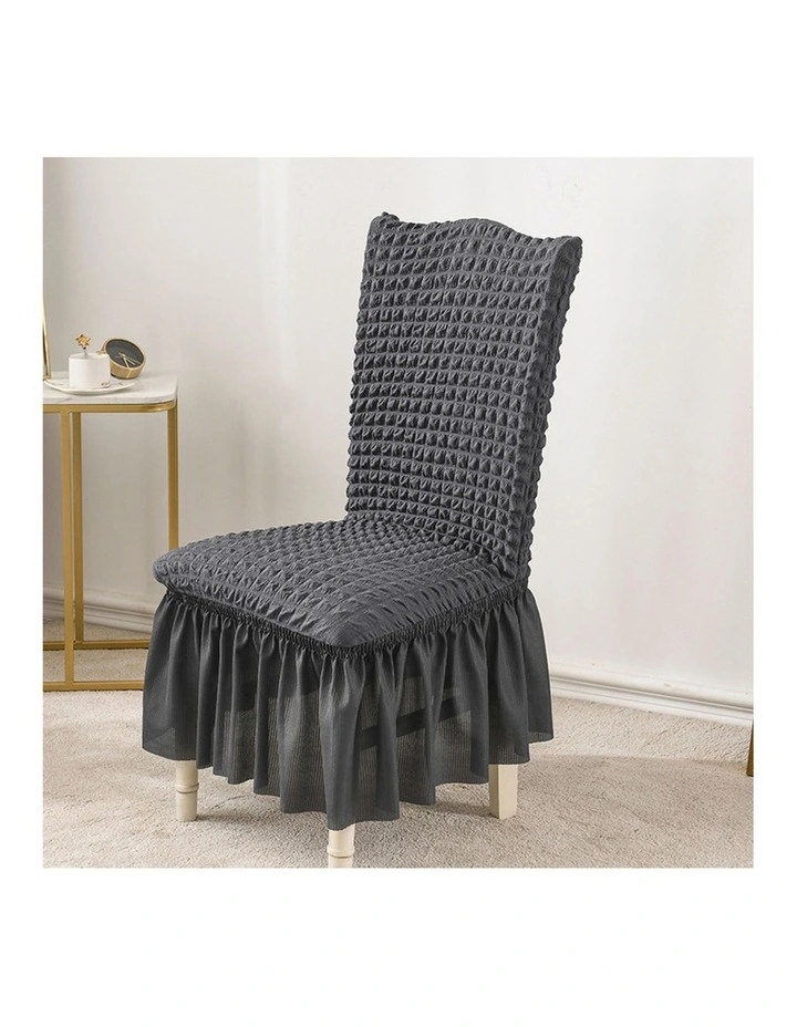 SOGA 2 Pack Dark Grey Stretch Dining Chair Slipcovers with Ruffle Skirt image 4