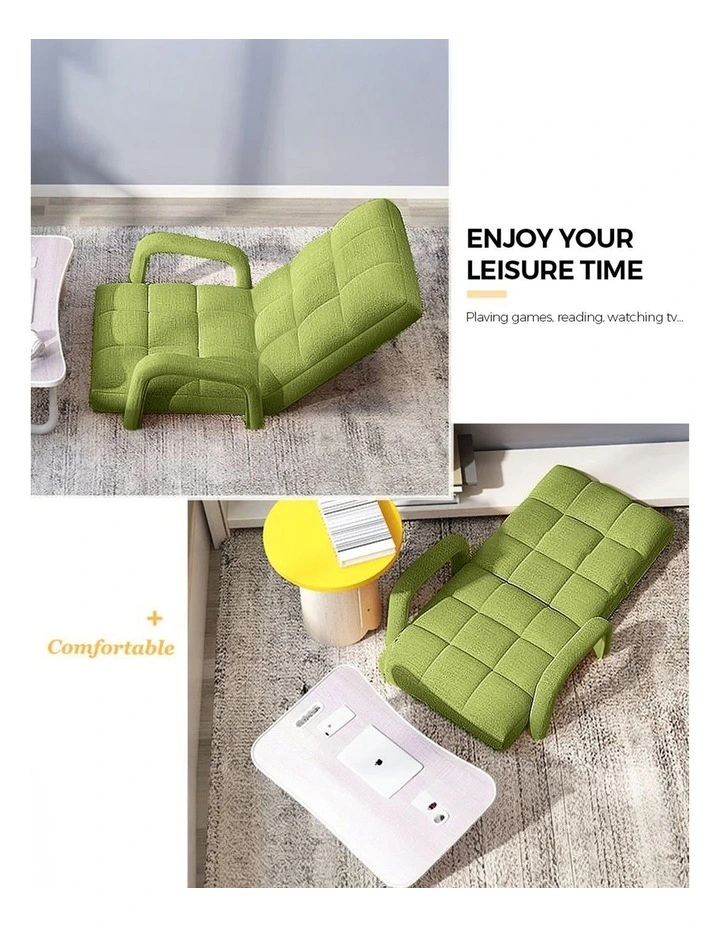 SOGA 2X Foldable Lounge Cushion Adjustable Floor Lazy Recliner Chair with Armrest Yellow Green image 4