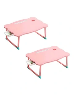 SOGA 2 Pack Foldable Portable Bed Tables Pink
