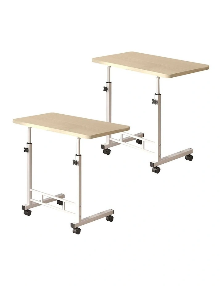 SOGA Mobile Bedside Desks 2 Pack 80 x 40cm White Maple image 1