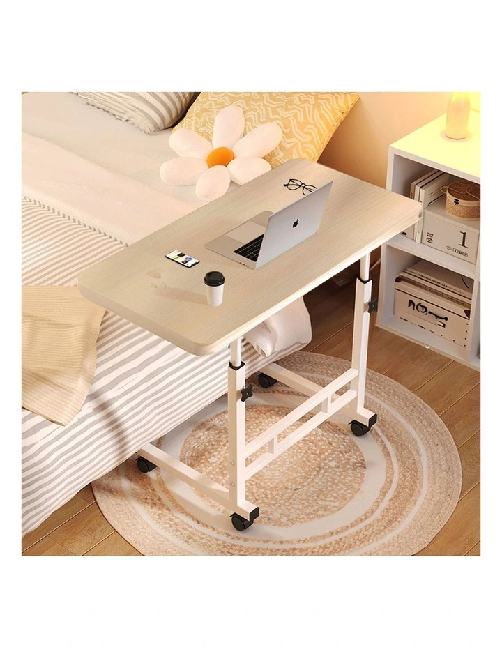 SOGA Mobile Bedside Desks 2 Pack 80 x 40cm White Maple image 3