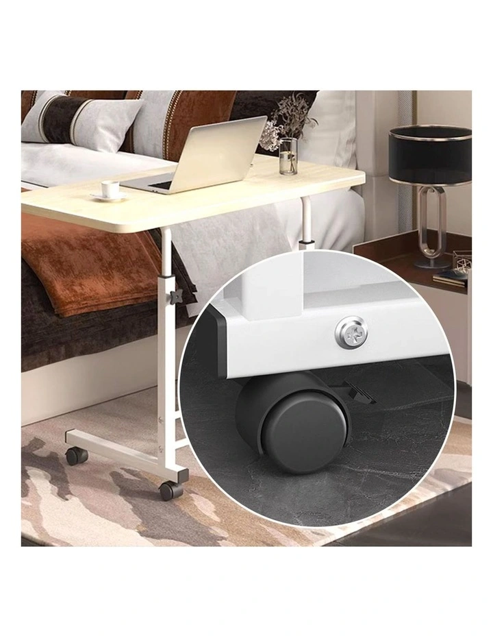 SOGA Mobile Bedside Desks 2 Pack 80 x 40cm White Maple image 7