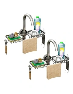 SOGA Sink Caddies 2 Pack 38cm Dark Grey Aluminium with Towel Rails