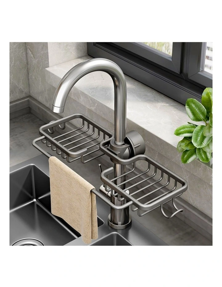 SOGA Sink Caddies 2 Pack 38cm Dark Grey Aluminium with Towel Rails image 3