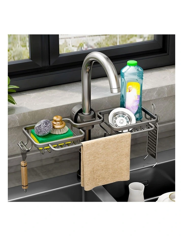 SOGA Sink Caddies 2 Pack 38cm Dark Grey Aluminium with Towel Rails image 4