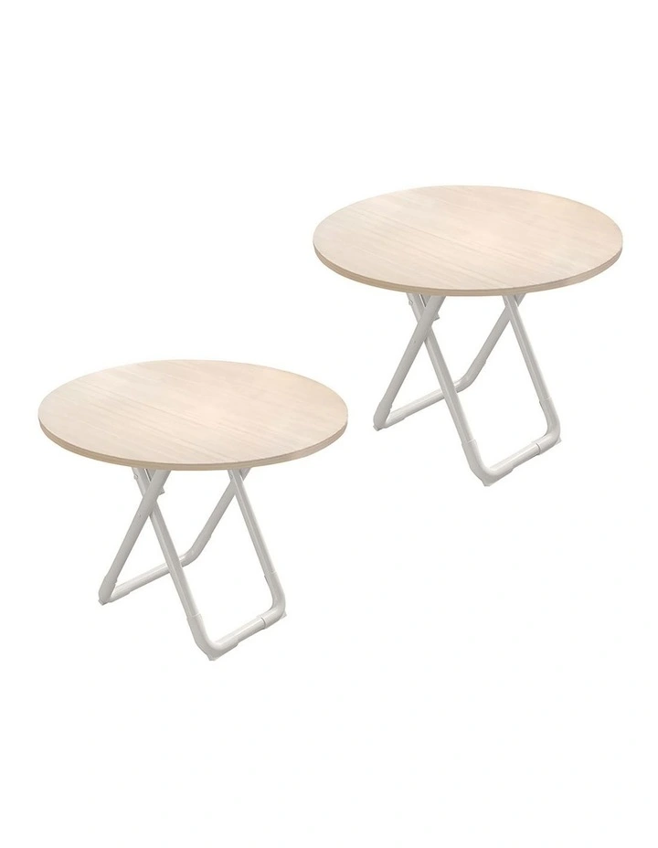 SOGA Round Dining Table 2 Pack 80cm Light Wood image 1