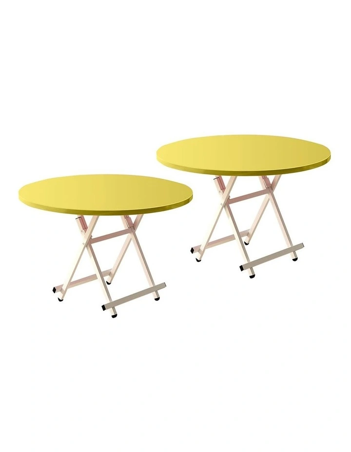 SOGA Round Folding Dining Tables 2 Pack Yellow image 1