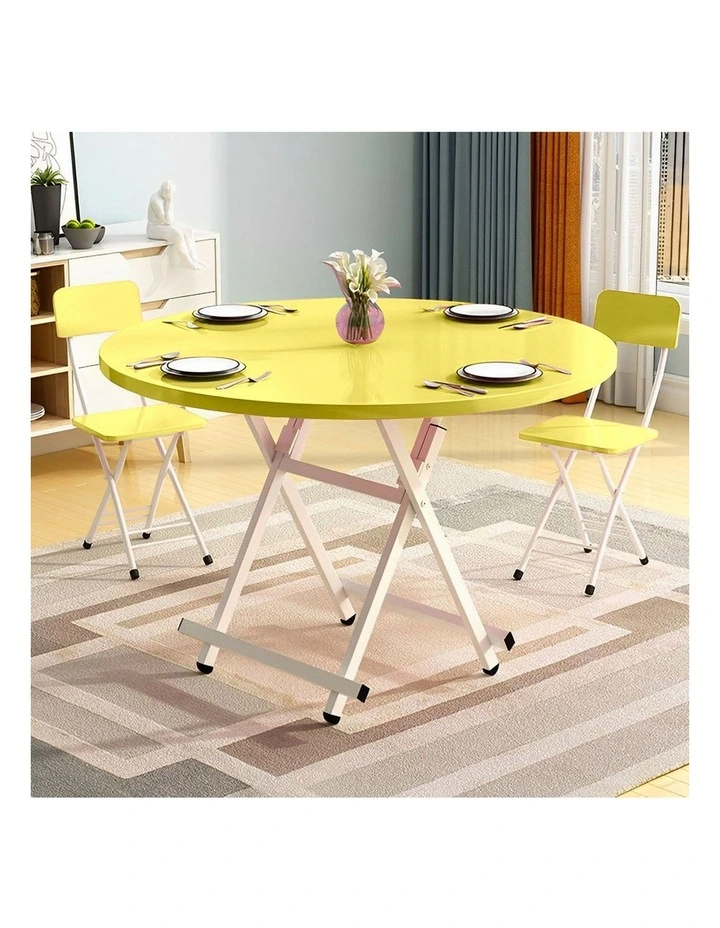 SOGA Round Folding Dining Tables 2 Pack Yellow image 2