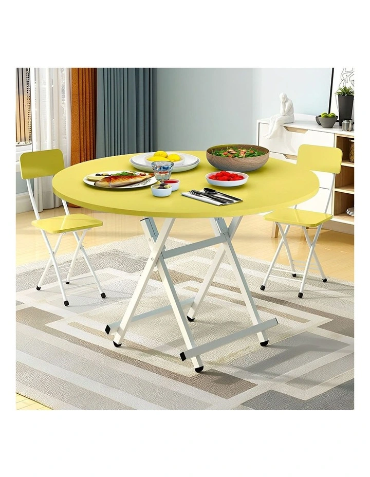 SOGA Round Folding Dining Tables 2 Pack Yellow image 3