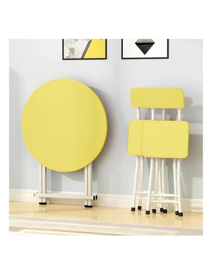 SOGA Round Folding Dining Tables 2 Pack Yellow image 6