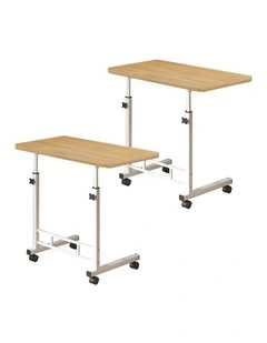 SOGA Mobile Bedside Desks 2 Pack 80 x 40cm Walnut
