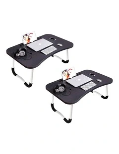 SOGA 2X Black Foldable Adjustable Bed Sofa Laptop Study Table Mini Desk with Notebook Slot Holder