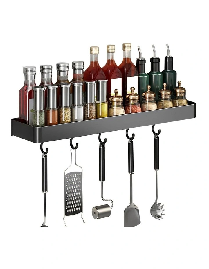 SOGA Spice Racks 2 Pack 40cm Black with Hooks image 1