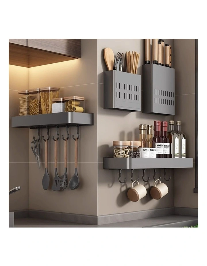 SOGA Spice Racks 2 Pack 30cm Black with Hooks image 5
