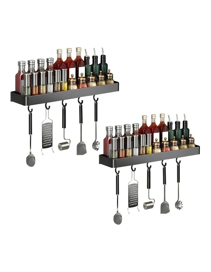 SOGA Spice Racks 2 Pack 40cm Black with Hooks image 1